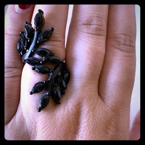 Black rhinestone cocktail ring